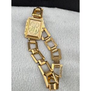 Vintage Photo Locket Bracelet Gold Filled Monogram 6.5"